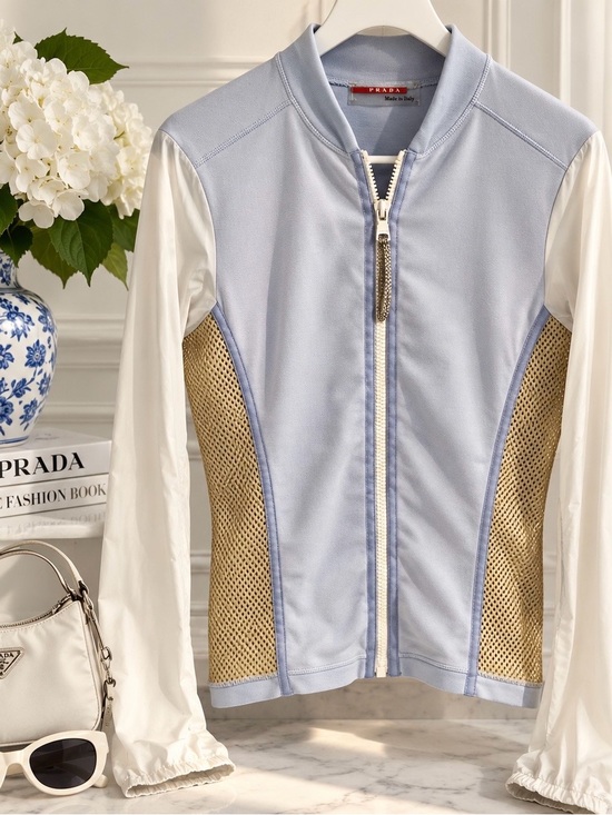 Prada Jackets & Blazers - Prada Sport Y2K Ice Blue Jacket with Gold Mesh- US Size 4, Italian Size 40